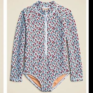 New with tags J.crew girls blue red floral rashguard swim suit one piece